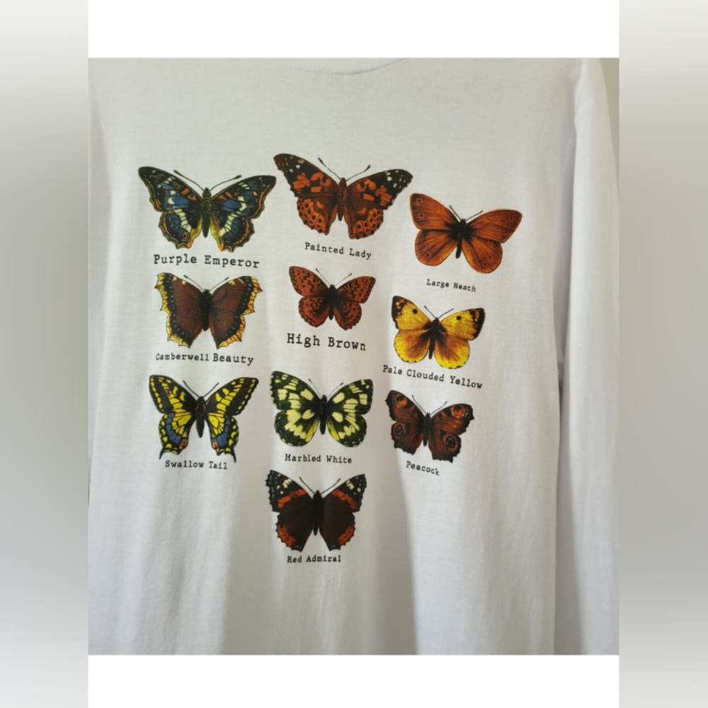 ObsessiveLove White Butterfly print Long sleeve Top. Size S. - Picture 2 of 6